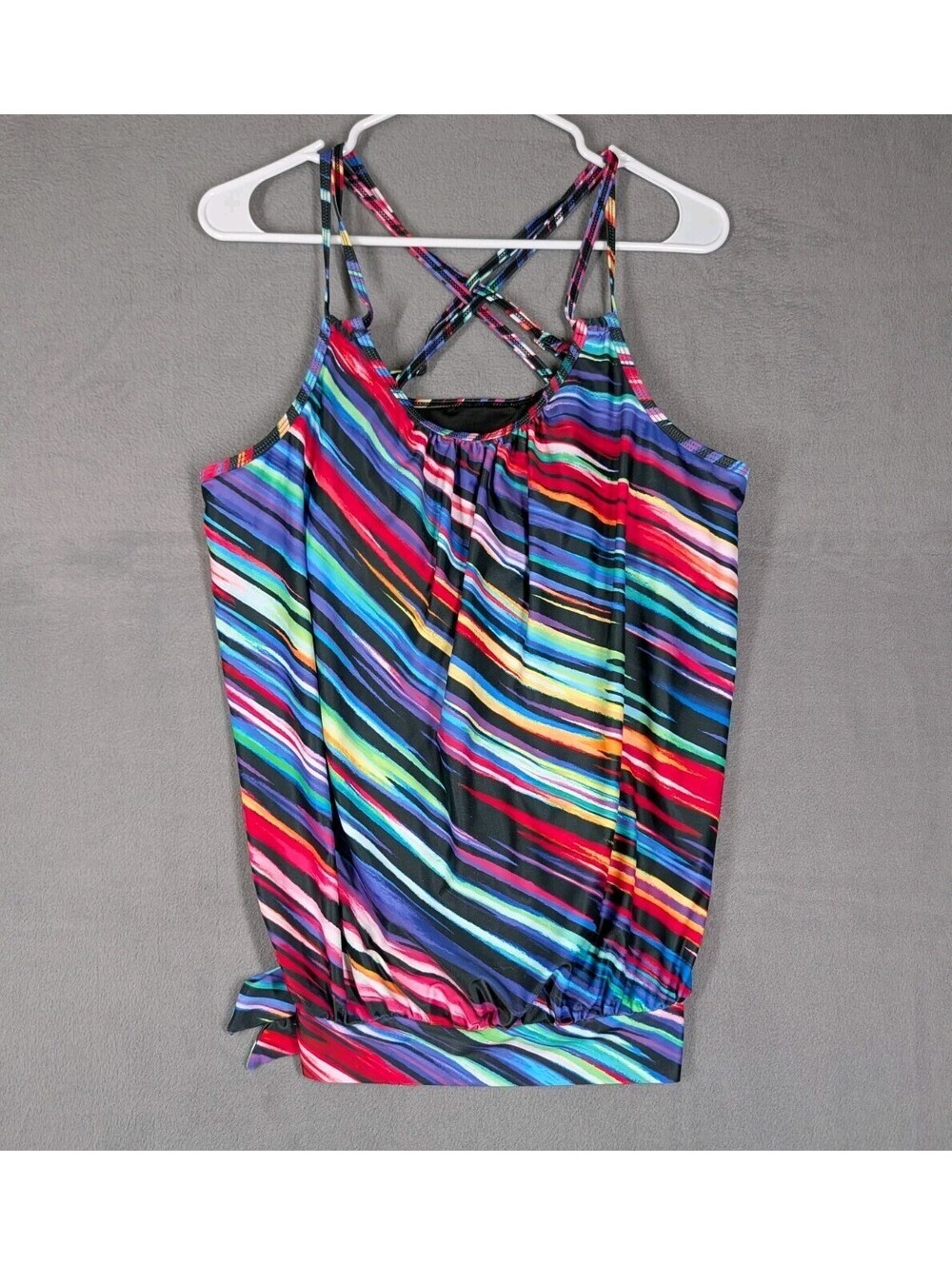Holipick Womens 16W Multicolor Stripe Tankini Swim Top Plus Size Colorful Beach
